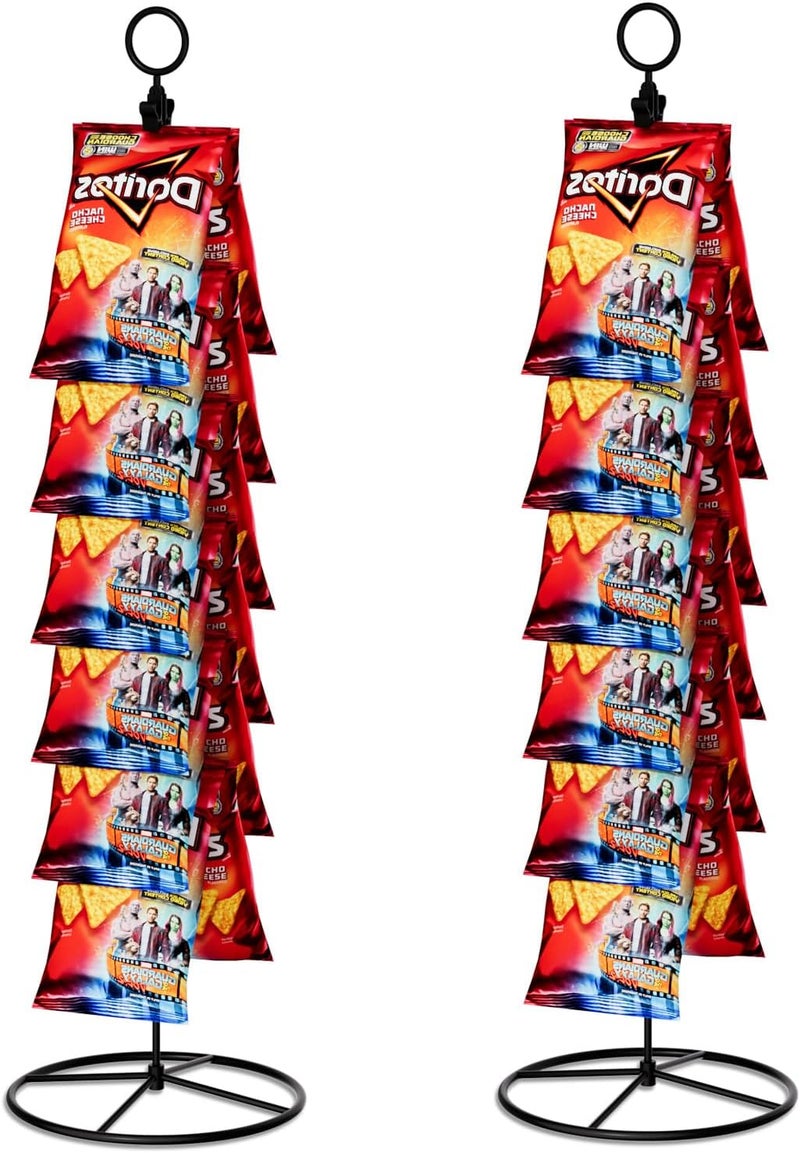 TJMOREE 2 Pack Chip Rack Display Stand, Snack Organizer for Countertop, Chip Bag Holder with 14 Clips, Chip Stand Display for Party, Office, Pantry(Black) - Image 1